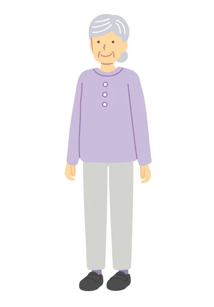 Стоїть Старша Жінка Фіолетовому Одязі — стоковий вектор
