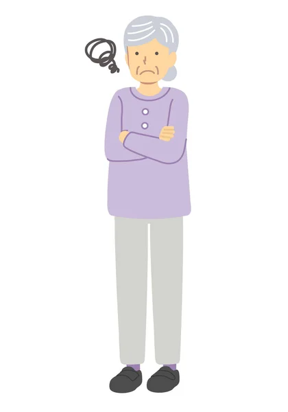 穿着紫色衣服的忧心忡忡的老年妇女 — 图库矢量图片