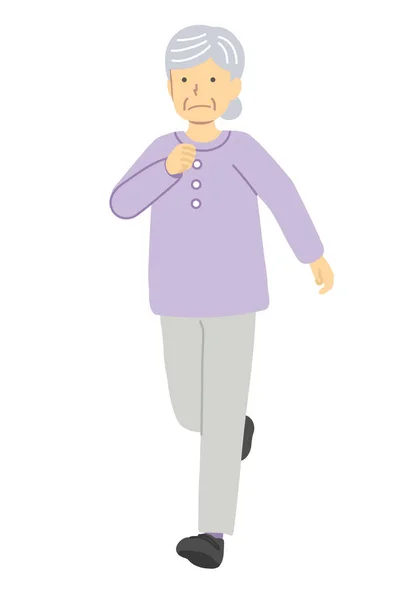 紫の服を着た老女を走らせる — ストックベクタ
