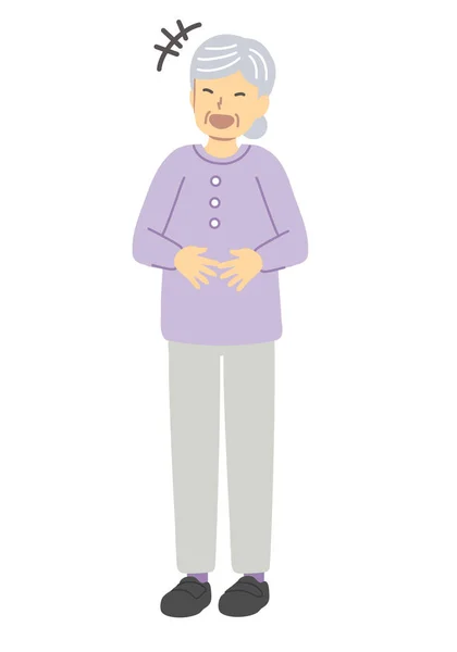 紫色の胃と笑顔を持つシニア女性 — ストックベクタ