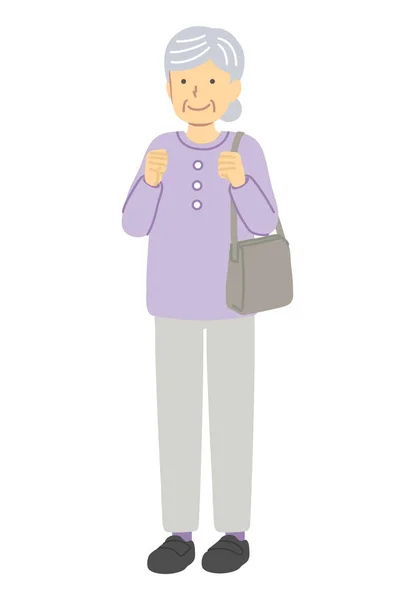 Старша Жінка Сумочкою Одягнена Фіолетовий — стоковий вектор