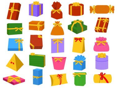 Çeşitli şekillerde renkli hediye setleri