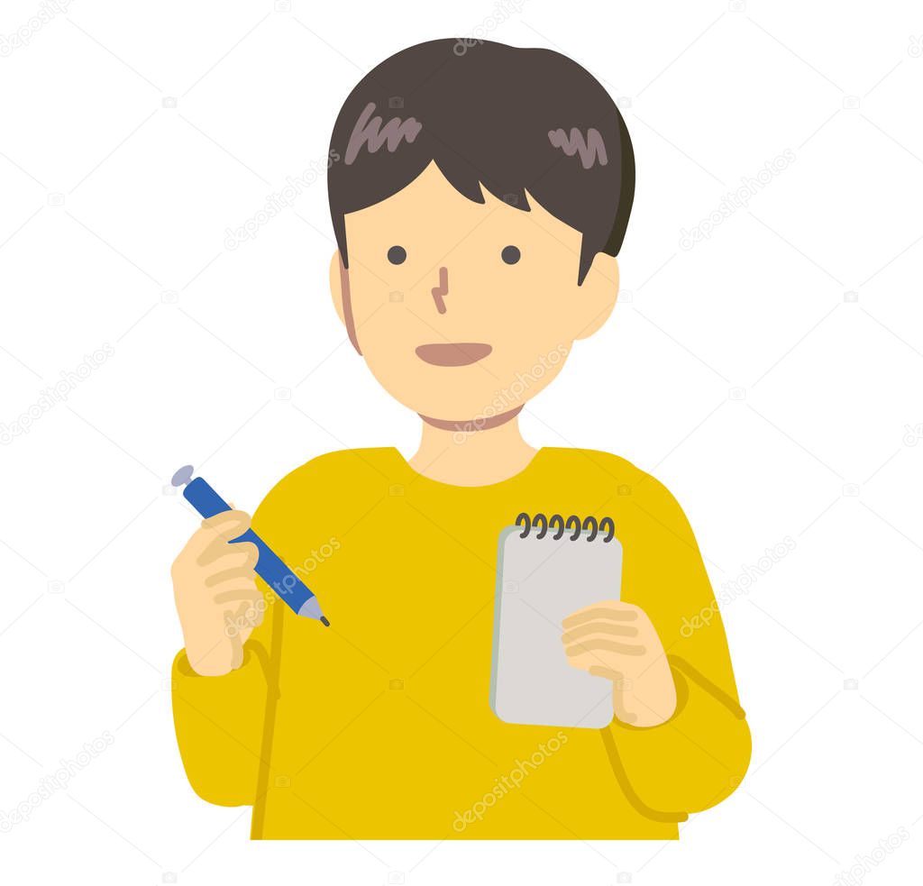 A boy taking notes in yellow clothes