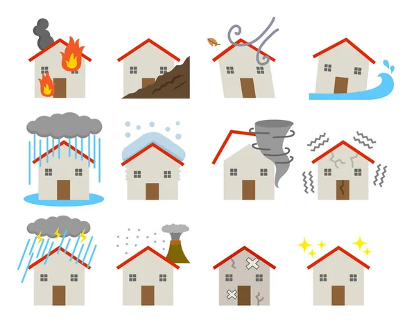 Various Disaster Damage Set Houses — Stock Vector