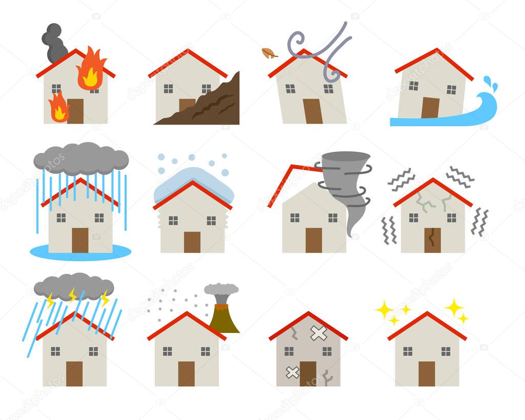 Various disaster damage set for houses