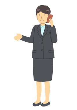 Akıllı telefonlu takım elbiseli bir kadın.