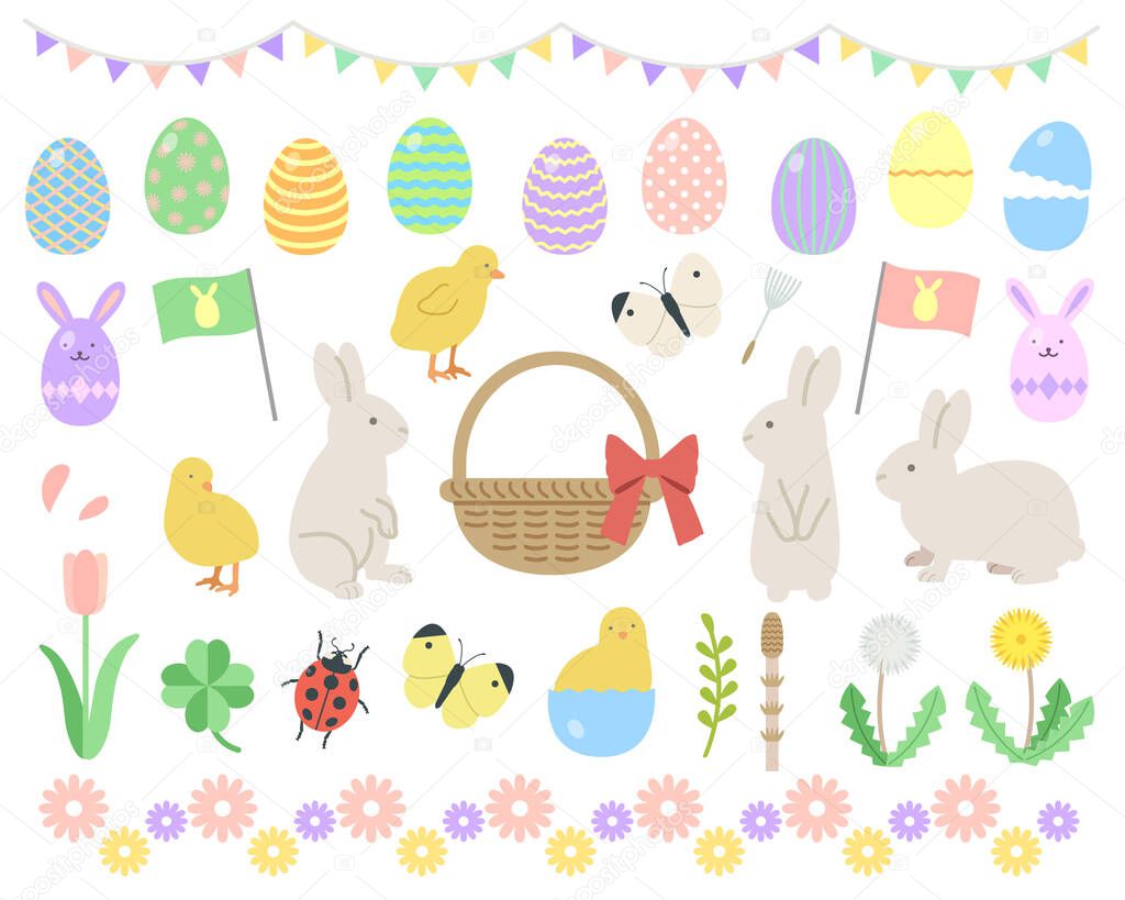 Colorful easter material illustration set