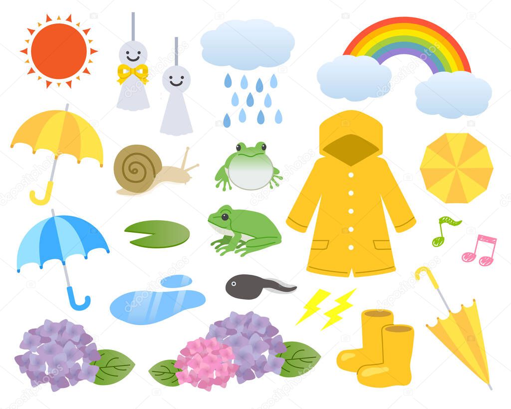 Rainy season time illustration set
