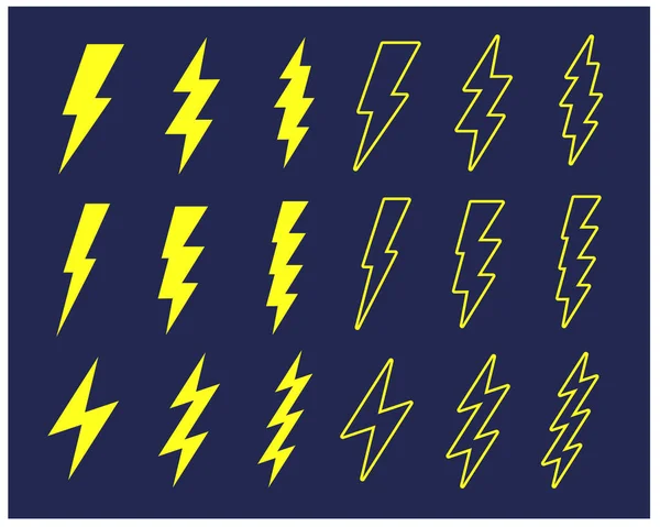 Various Lightning Bolt Vector Illustration Set — Stock Vector