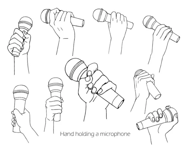 Jeu Illustration Main Avec Microphone Dessin Ligne — Image vectorielle