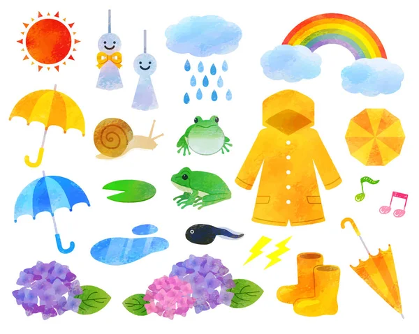 Rainy Season Illustration Set Analog Style — Stock Vector