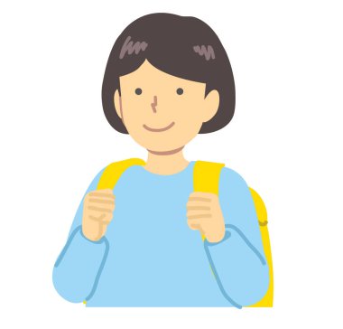 Açık mavi elbiseli kız Sırt çantası taşıyor