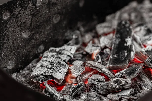Queimadores Carvão Branco Preto Vermelho Quente Churrasco Antes Fritar Carne — Fotografia de Stock