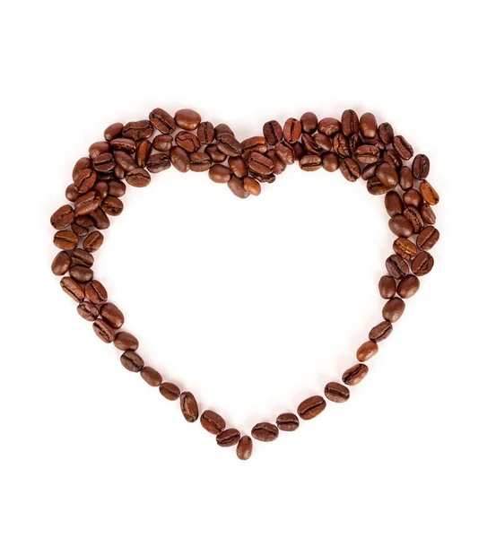 Hartvorm Van Gebrande Koffiebonen Geïsoleerd Een Witte Achtergrond — Stockfoto
