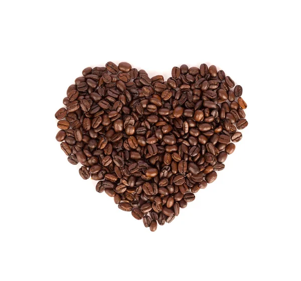 Hartvorm Van Gebrande Koffiebonen Geïsoleerd Een Witte Achtergrond — Stockfoto
