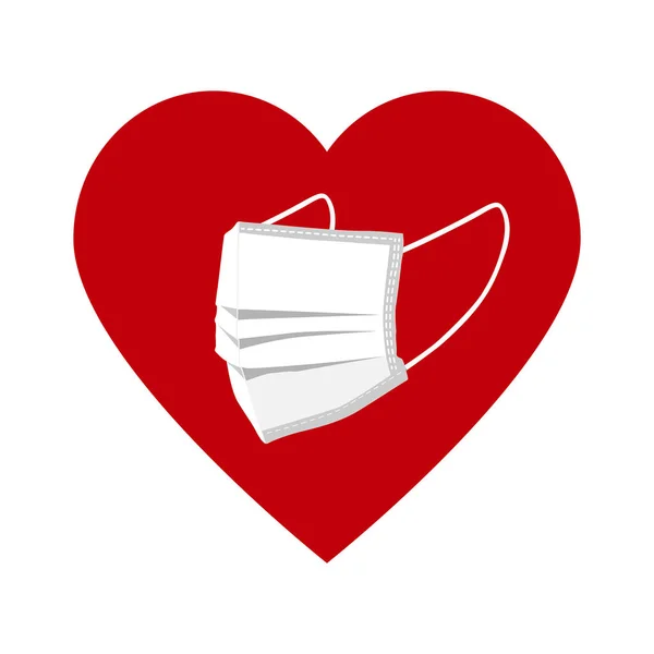 Medical mask vector icon in heart. — Stock Vector
