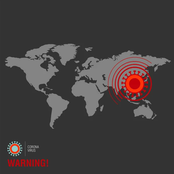 Chinees pathogeen respiratoir coronavirus. Wereld kaart, virus uitbraak verspreid over de hele wereld — Stockvector