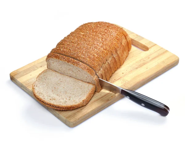 Well Sliced Loaf Bread Cutting Board Knife — Stock Photo, Image