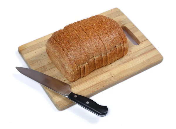 Well Sliced Loaf Bread Cutting Board Knife — Stock Photo, Image