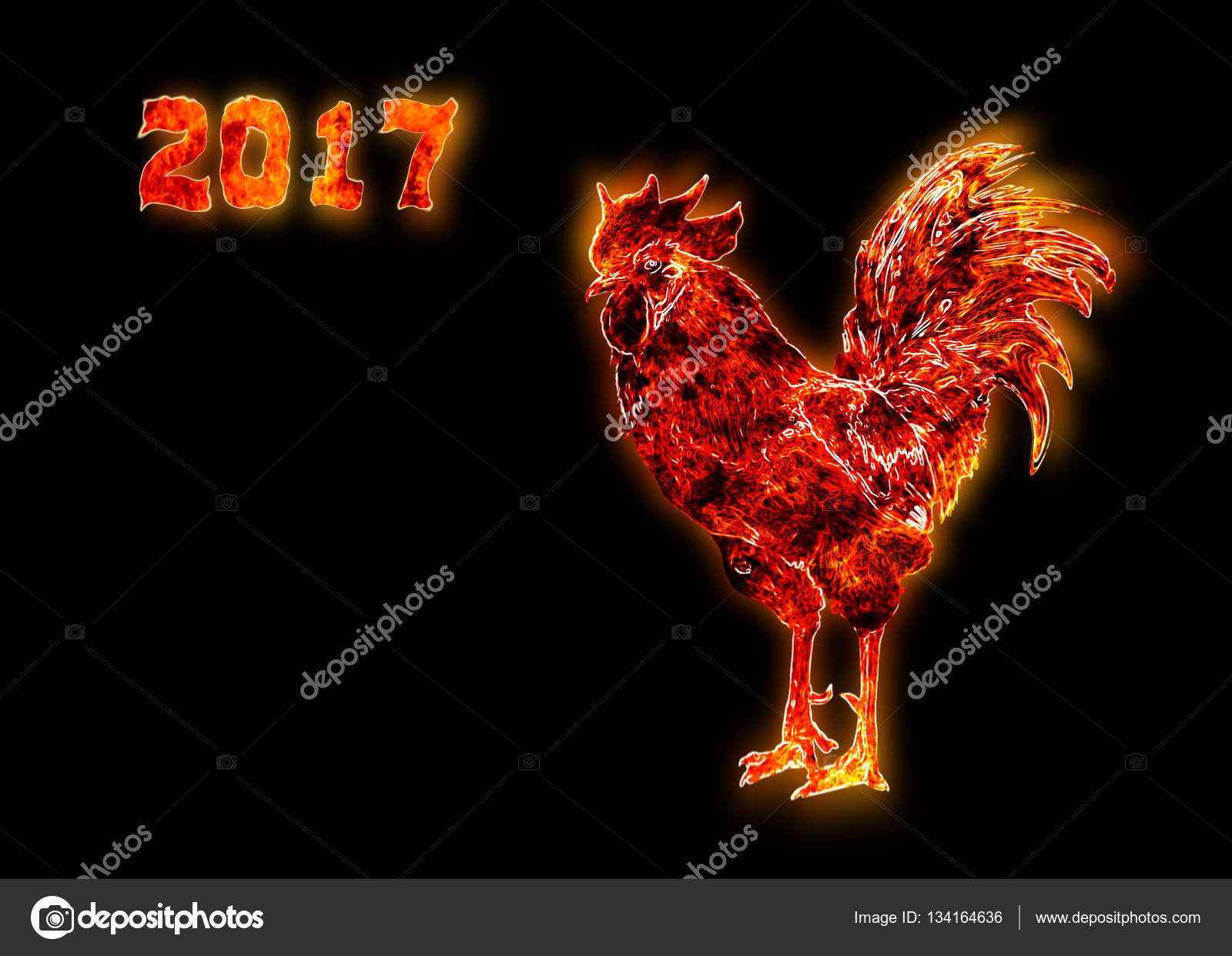 Coq De Feu Coloré Symbole Du Nouvel An Chinois Queue De L