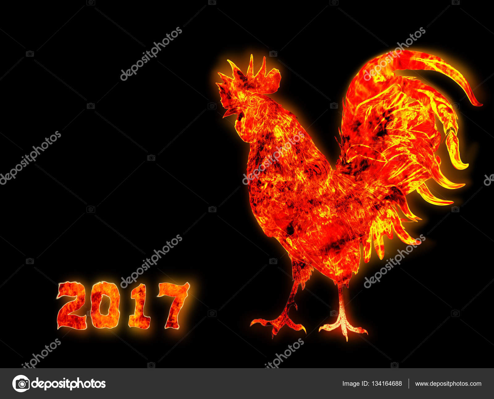 Coq De Feu Coloré Symbole Du Nouvel An Chinois Queue De L