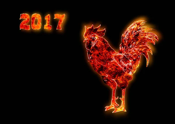 renkli yangın horoz. sembol, Çin yeni yılı. Kuş, kırmızı horoz ateş. Mutlu yeni yıl 2017 kartı