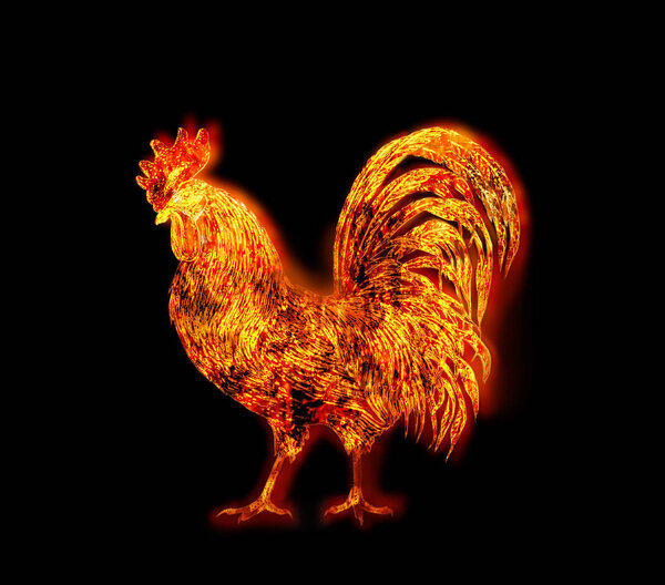 colorful Fire rooster. symbol of the Chinese New Year. Fire bird, red cock. Happy New Year 2017 card