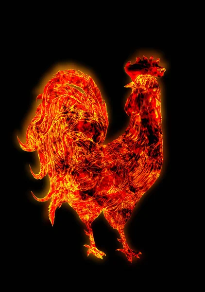 Coq de feu coloré. symbole du Nouvel An chinois. Oiseau de feu, bite rouge. Bonne année 2017 carte — Photo