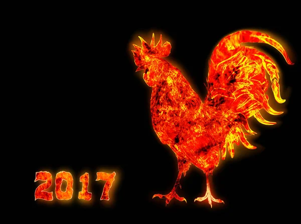 Gallo de fuego colorido. símbolo del Año Nuevo Chino. Pájaro de fuego, gallo rojo. Feliz Año Nuevo 2017 tarjeta — Foto de Stock