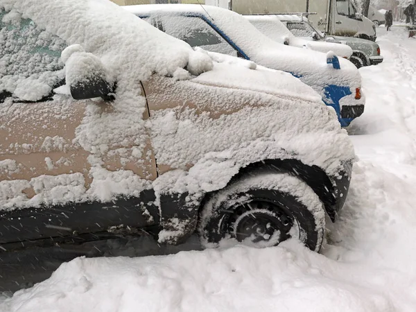 Nuvoloso Disastri Naturali Inverno Bufera Neve Neve Pesante Paralizzato Strade — Foto Stock