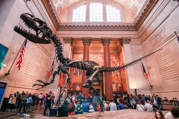 New York, Usa - 16 Haziran. 2017: Amerika Doğa Tarihi Müzesi - Giriş Salonu - Dinozor fosilleri. Manhattan 'ın Yukarı Batı Yakası' nda.. — Stok fotoğraf