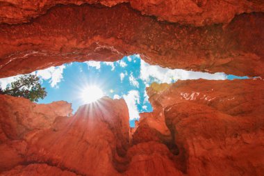 Beautiful Bryce Canyon National Park in Utah, USA. Orange rocks, blue sky. Giant natural amphitheaters and hoodoos formations. Great panoramic views from vista points and breathtaking adventure. clipart