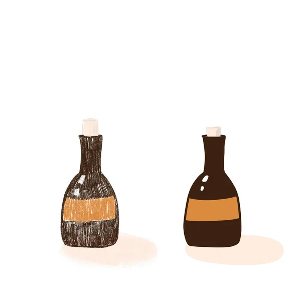 Dwie szczęśliwe kreskówki różne butelki piwa — Zdjęcie stockowe