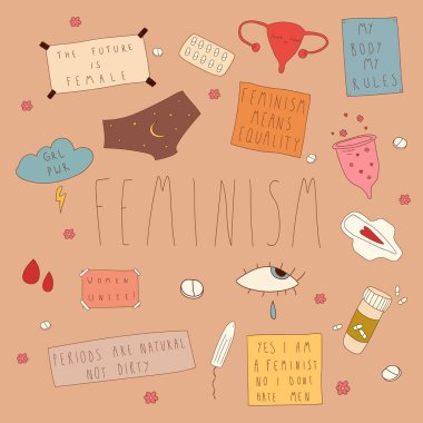 Güzellik feminizmi sloganı ve mega çıkartma seti