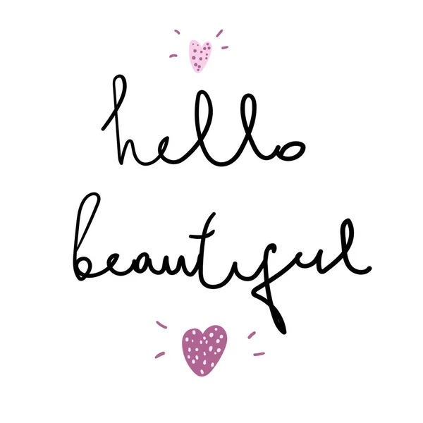Hello beautiful vector lettering with hand drawn heart — 스톡 벡터