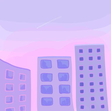 boyalı çocuk evleri ve bulutlu gökdelenler