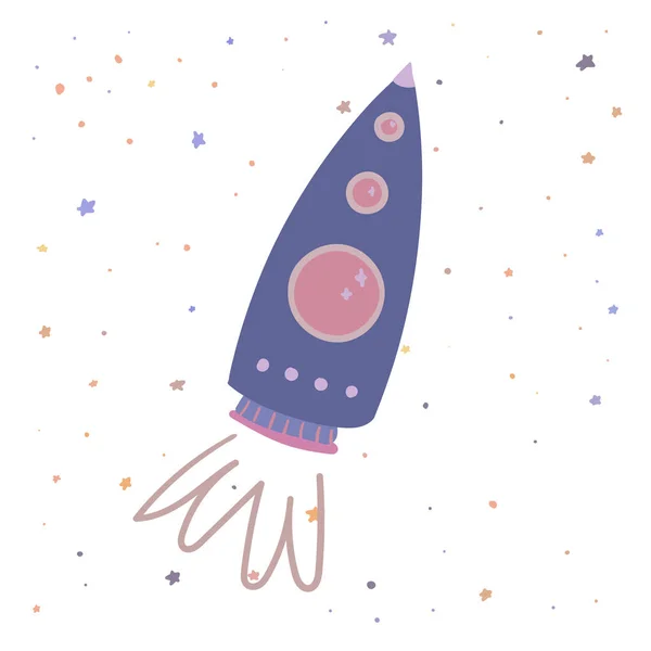 Children's rocket flying into a fun space — Stock Vector