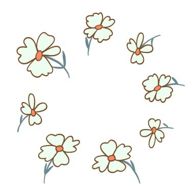 Arka planda mutlu ve beyaz çiçek vektör çerçeve papatya