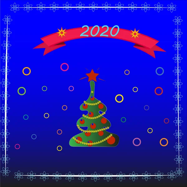 Belle Carte Bonne Année 2020 Arbre Noël Décoration Arbre Noël — Image vectorielle