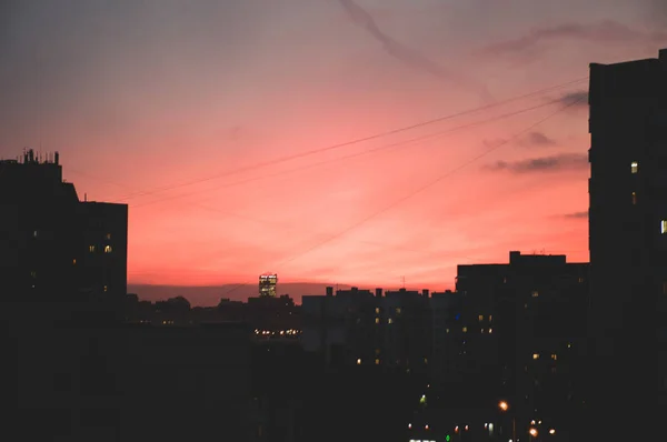 Cidade Outono Pôr Sol Vermelho — Fotografia de Stock