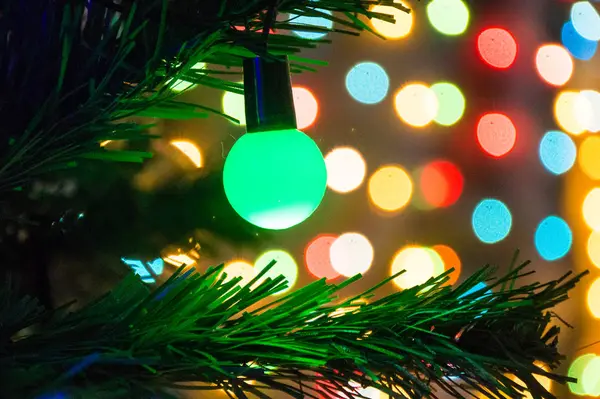 Větev Vánočního Stromku Věnec Světla — Stock fotografie
