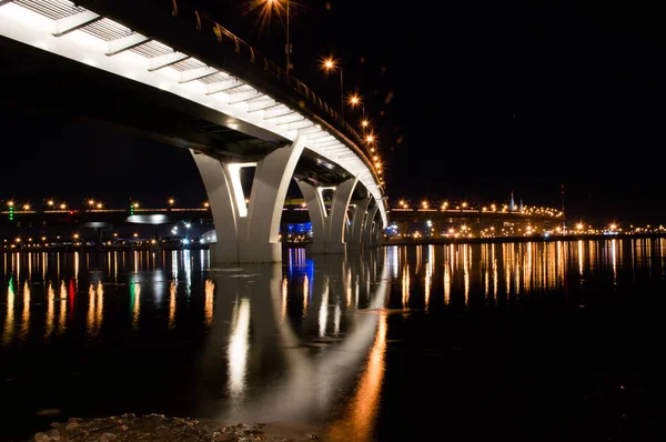 Pont Avec Lumières Nuit Baie Finlandaise — Photo