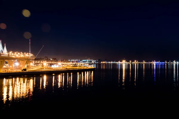 Ponte Con Luci Notte Baia Finlandese — Foto Stock