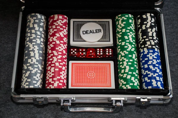 poker chips and cards in case