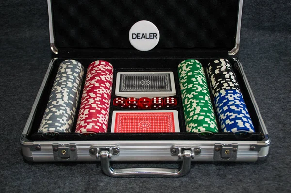poker chips and cards in case