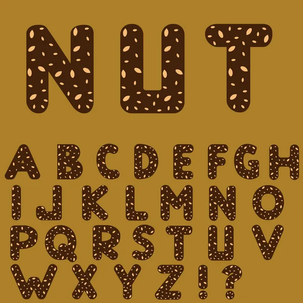 Chocolate alphabet with nuts — Stock Vector