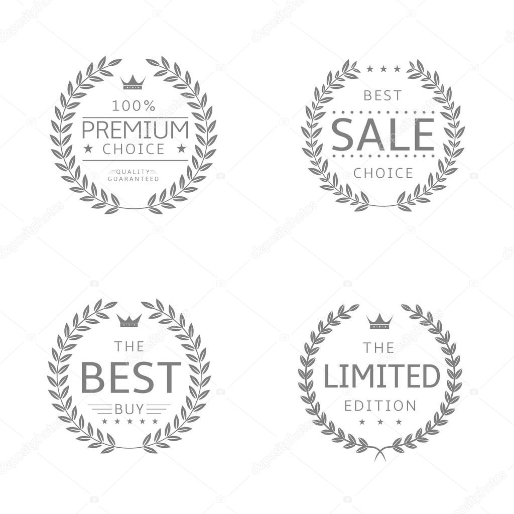 Laurel wreath icons. Sale Premium choice Best buy Limited edition