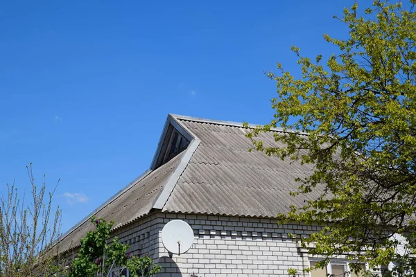 Dach Domu Wykonany Jest Łupków Stary Łupek Dachu — Zdjęcie stockowe