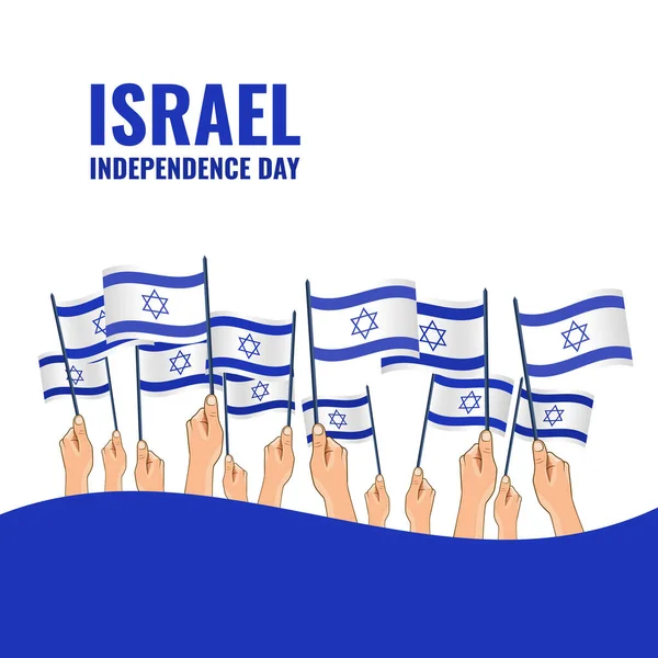 Ilustração Vetorial Sobre Tema Dia Independência Israel Mãos Seguram Bandeiras —  Vetores de Stock