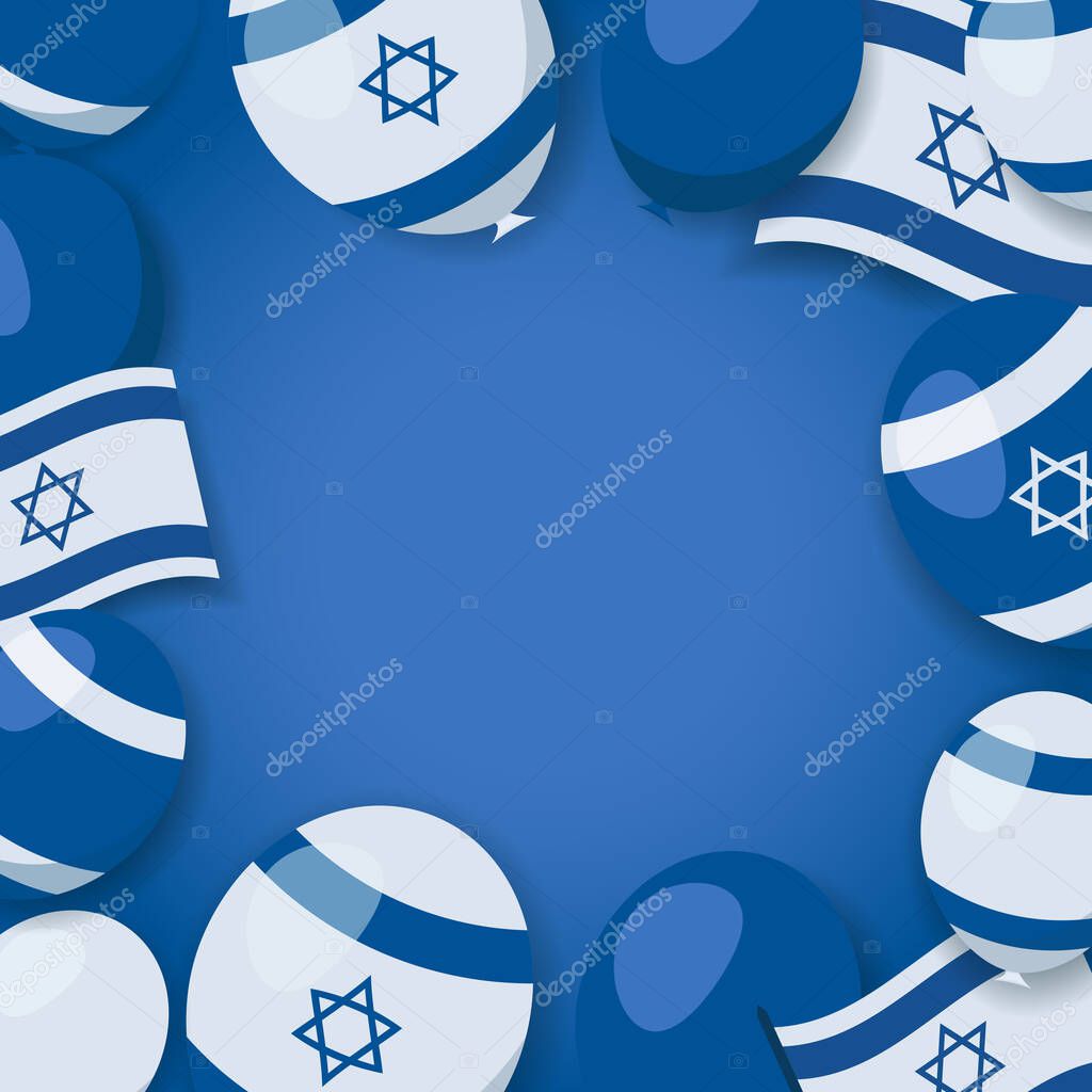 Vector Illustration of Independence Day of Israel. Background with flag, balloons. 